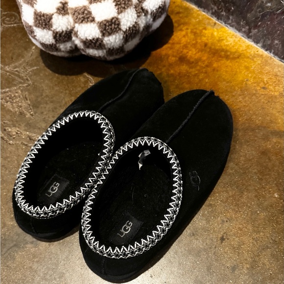 UGG Black Slippers with White Stitching